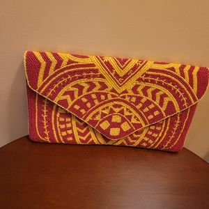 Clutch  Red and yellow beaded